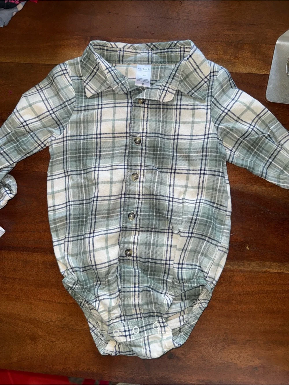 Carter's Green and White Plaid Long-Sleeve Bodysuit
